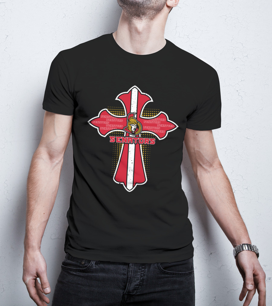 Ottawa Senators Cross Design For Jesus And Hockey Fans T-Shirt
