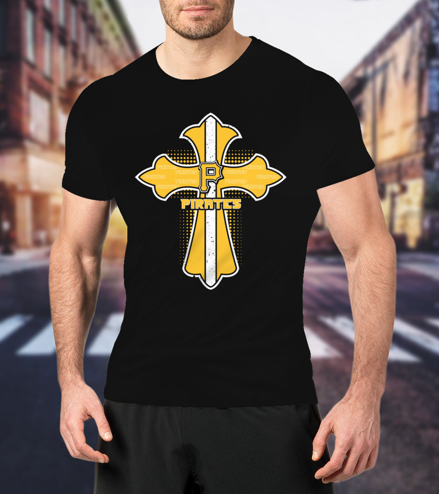 Pittsburgh Pirates Symbol Cross Featuring Team Name T-Shirt