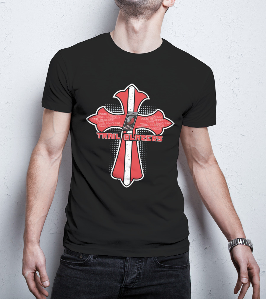 Portland Trail Blazers Cross With Repeated Trail Blazers T-Shirt