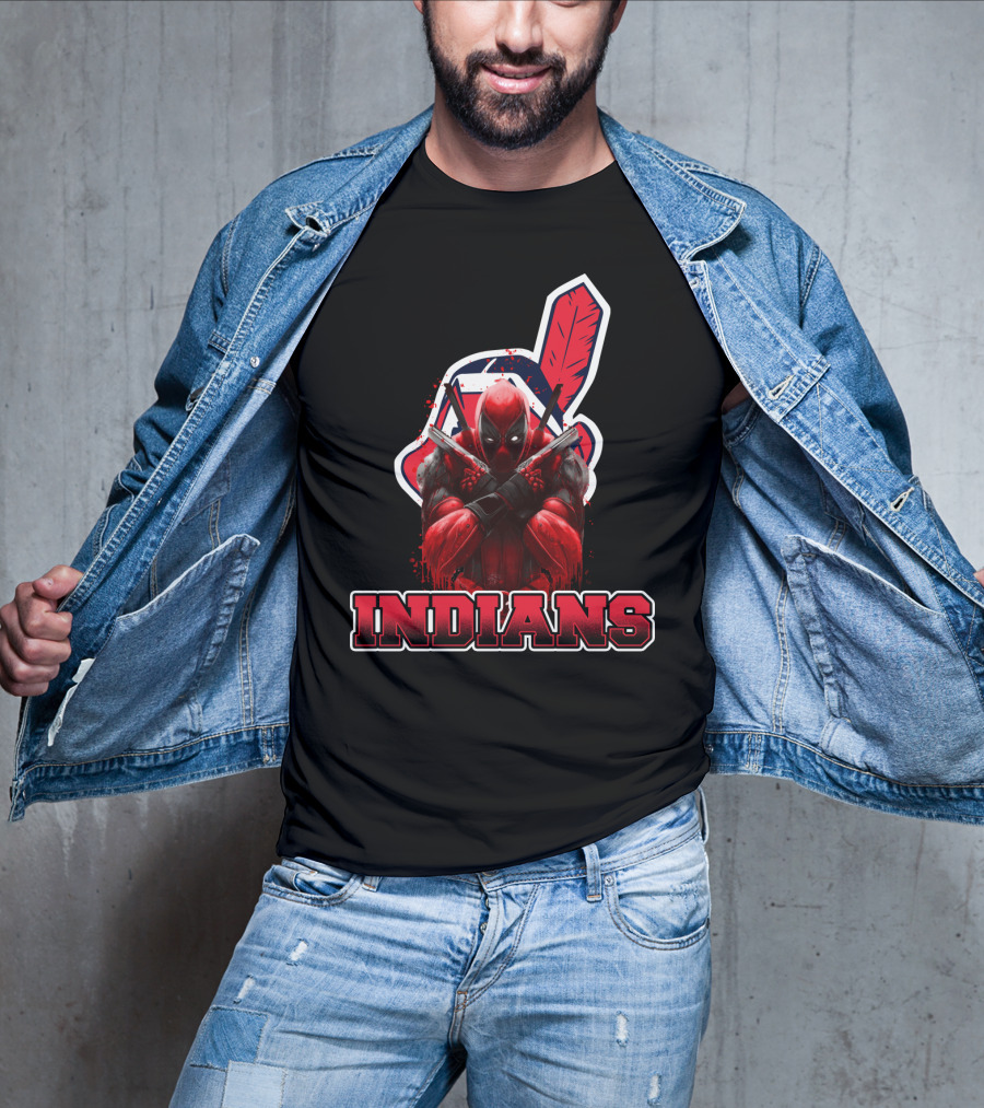 Indians Deadpool Crossover With Baseball Feather T-Shirt