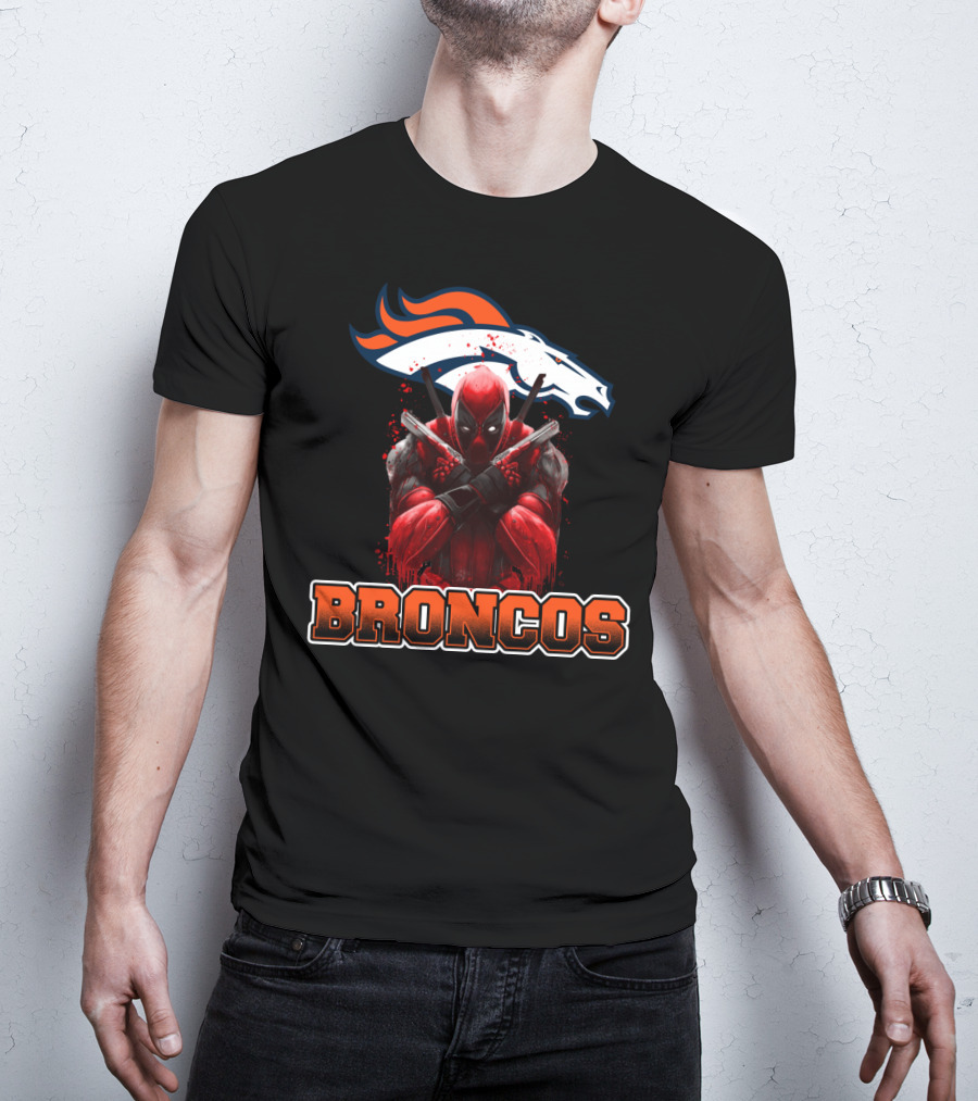 Denver Broncos And Deadpool Crossover Fans Iconic Mashup T-Shirt