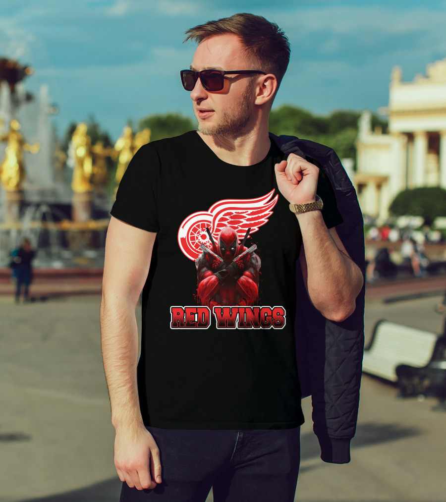 Detroit Red Wings Deadpool Fan Collaboration Crossover T-Shirt