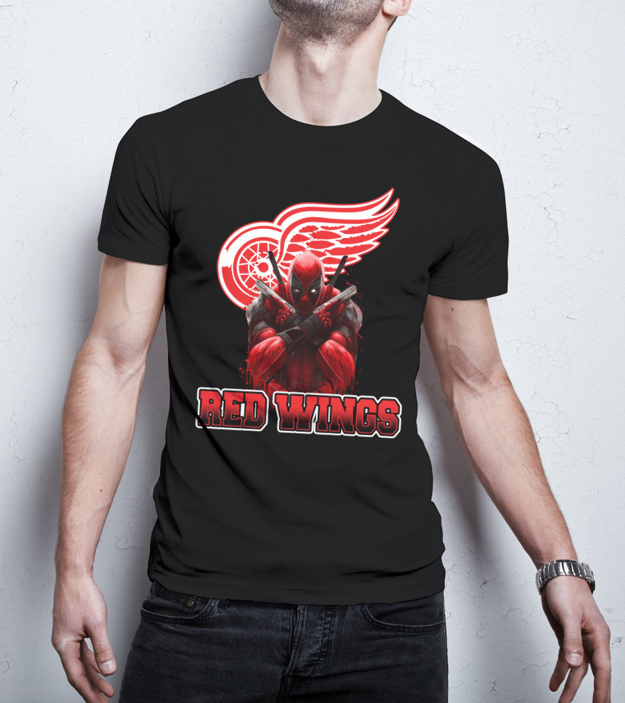 Detroit Red Wings Deadpool Fan Collaboration Crossover T-Shirt