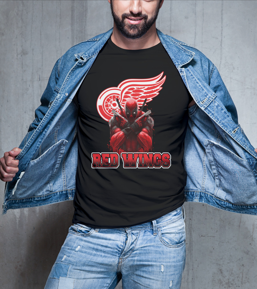 Detroit Red Wings Deadpool Fan Collaboration Crossover T-Shirt