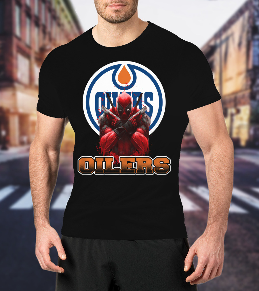 Edmonton Oilers Deadpool Crossover Fan Art NHL Marvel Mashup T-Shirt