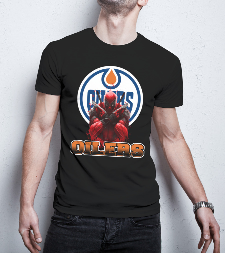 Edmonton Oilers Deadpool Crossover Fan Art NHL Marvel Mashup T-Shirt