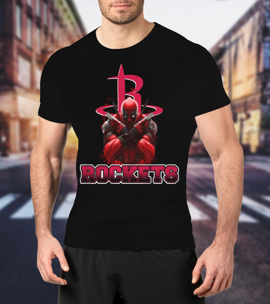 Deadpool Crossed Arms With Houston Rockets Logo Fan T-Shirt