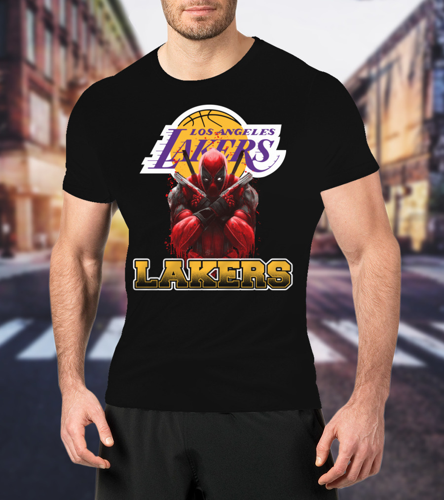 Deadpool In Los Angeles Lakers Colors With Logo Elements T-Shirt