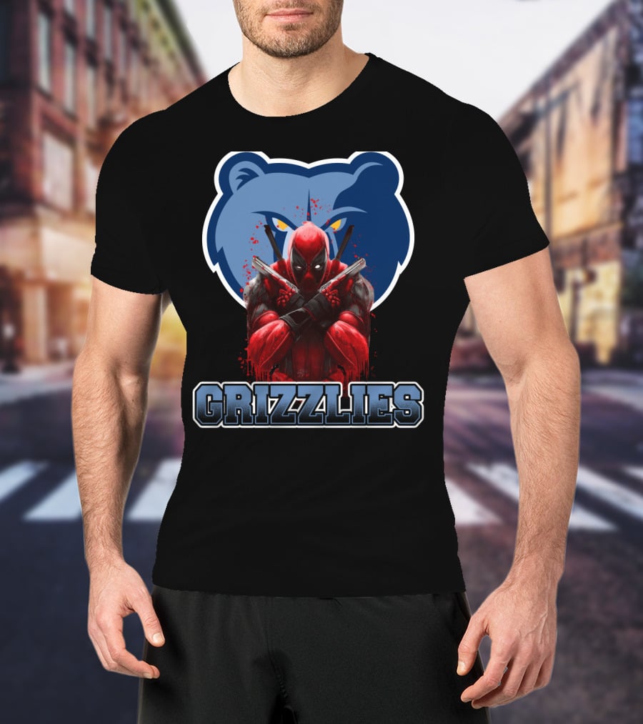 Grizzlies Deadpool Crossover Fans Tee Memphis Grizzlies Logo Mashup T-Shirt