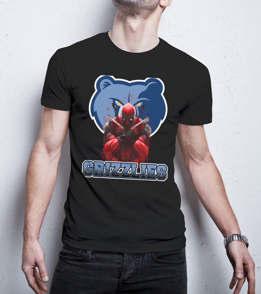 Grizzlies Deadpool Crossover Fans Tee Memphis Grizzlies Logo Mashup T-Shirt