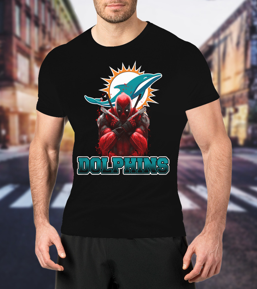 Miami Dolphins Logo And Deadpool Crossover Fans T-Shirt