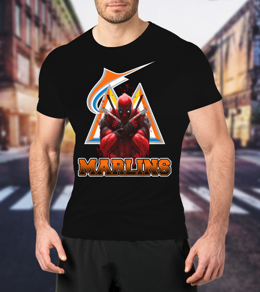 Miami Marlins Deadpool Crossover Fan Favorite Collaboration T-Shirt
