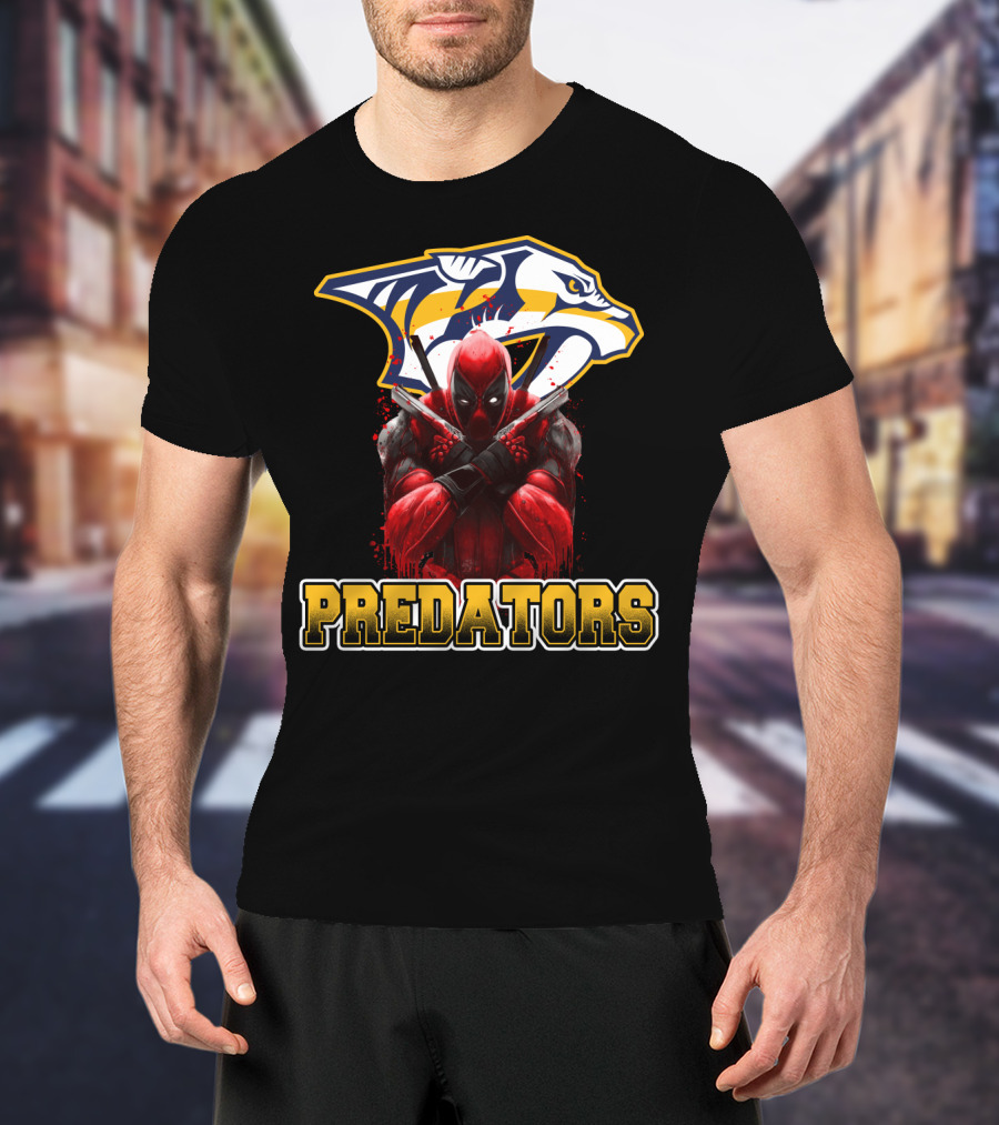Nashville Predators Deadpool Crossover Predators Logo Deadpool Character T-Shirt