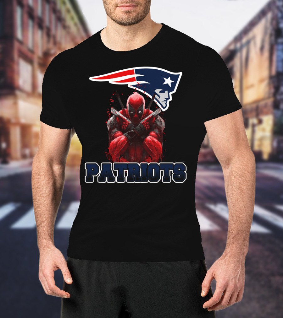 Patriots Deadpool Crossover With New England Patriots Logo Featuring Marvel Character T-Shirt