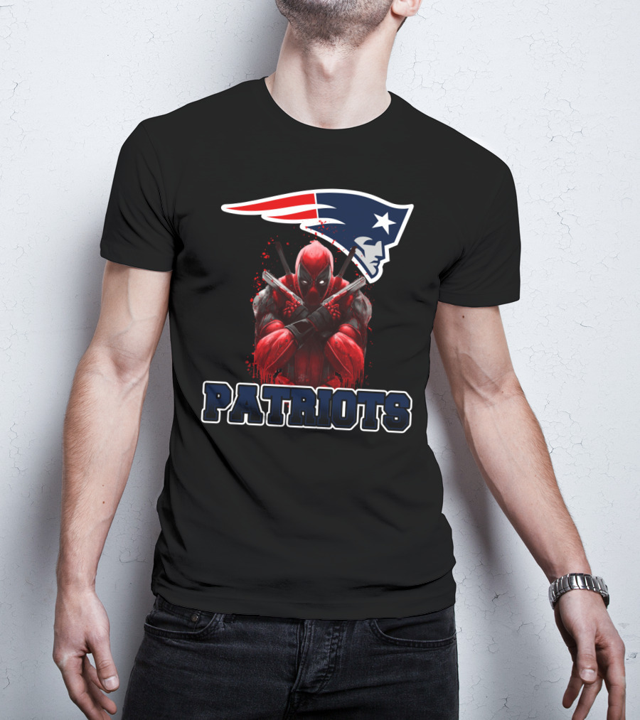 Patriots Deadpool Crossover With New England Patriots Logo Featuring Marvel Character T-Shirt