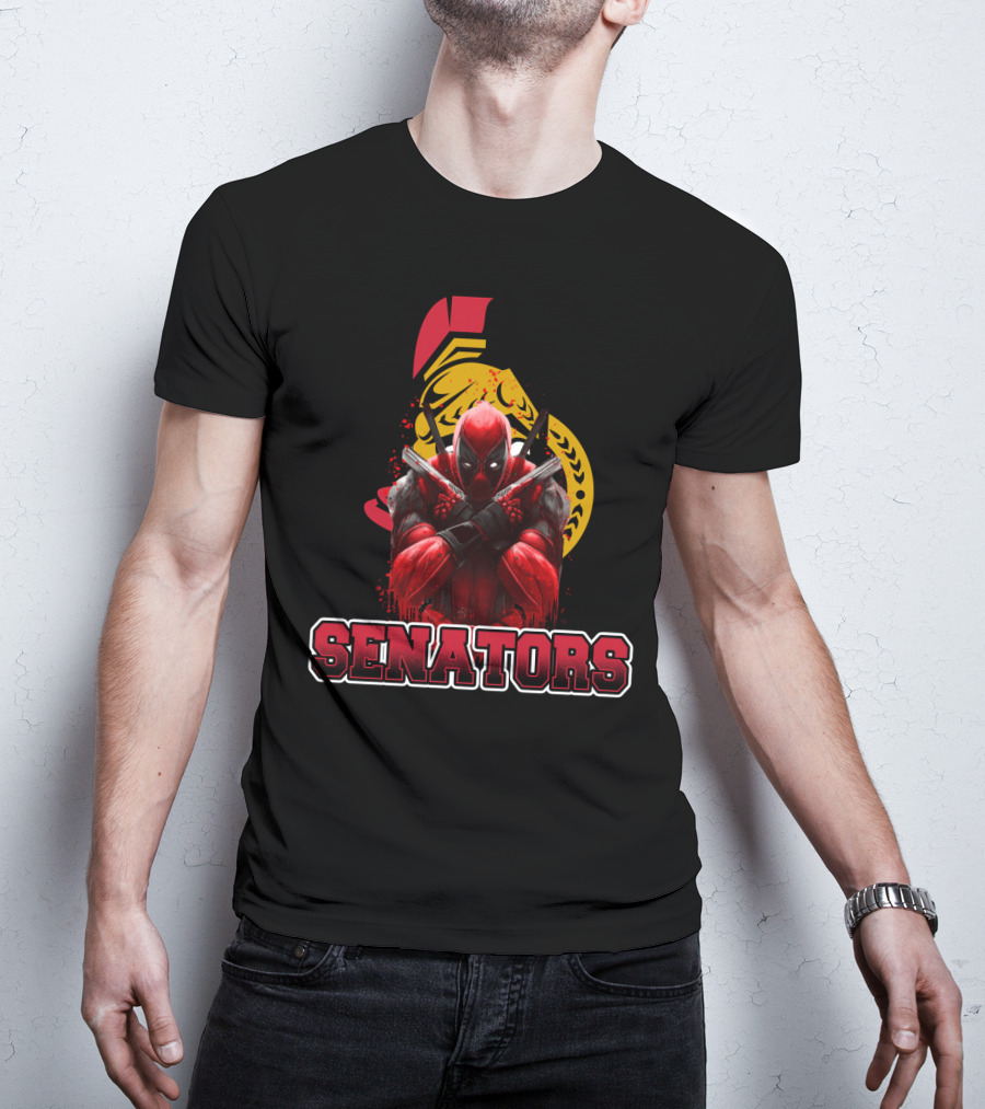Deadpool And Ottawa Senators Crossover Featuring Iconic Hockey T-Shirt