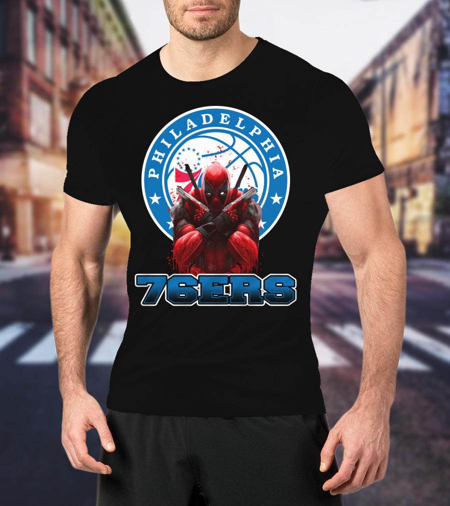 Philadelphia 76ers Deadpool NBA Crossover Fans Graphic Basketball T-Shirt