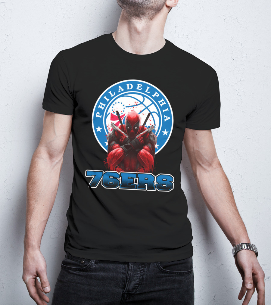 Philadelphia 76ers Deadpool NBA Crossover Fans Graphic Basketball T-Shirt
