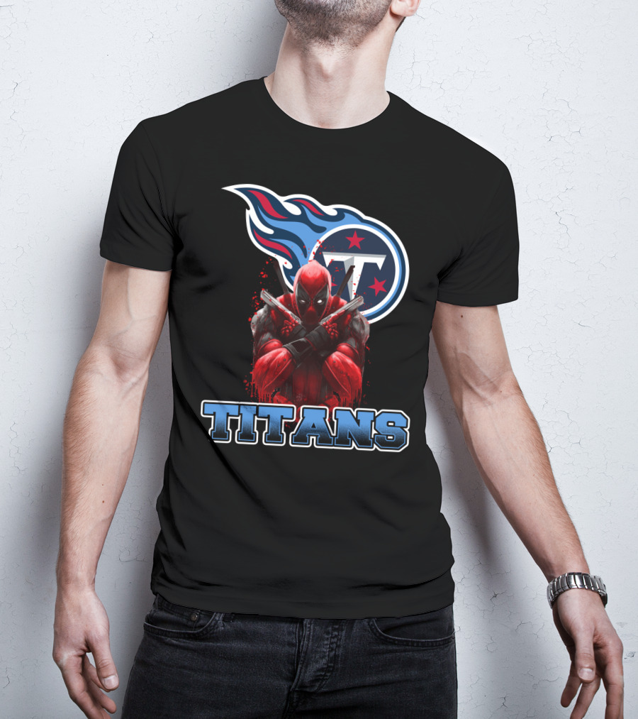 Tennessee Titans Logo And Deadpool Crossover Fan Gear T-Shirt
