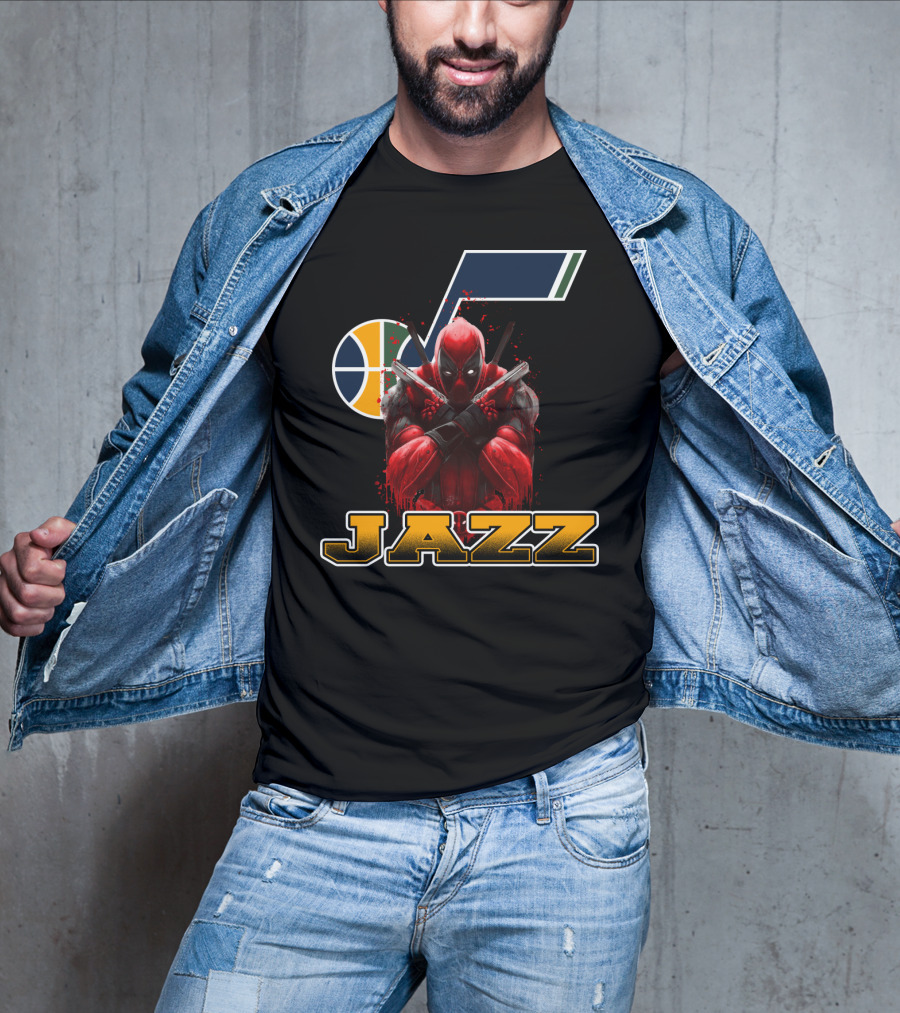 Utah Jazz NBA Logo With Deadpool Character Crossover For Fans T-Shirt