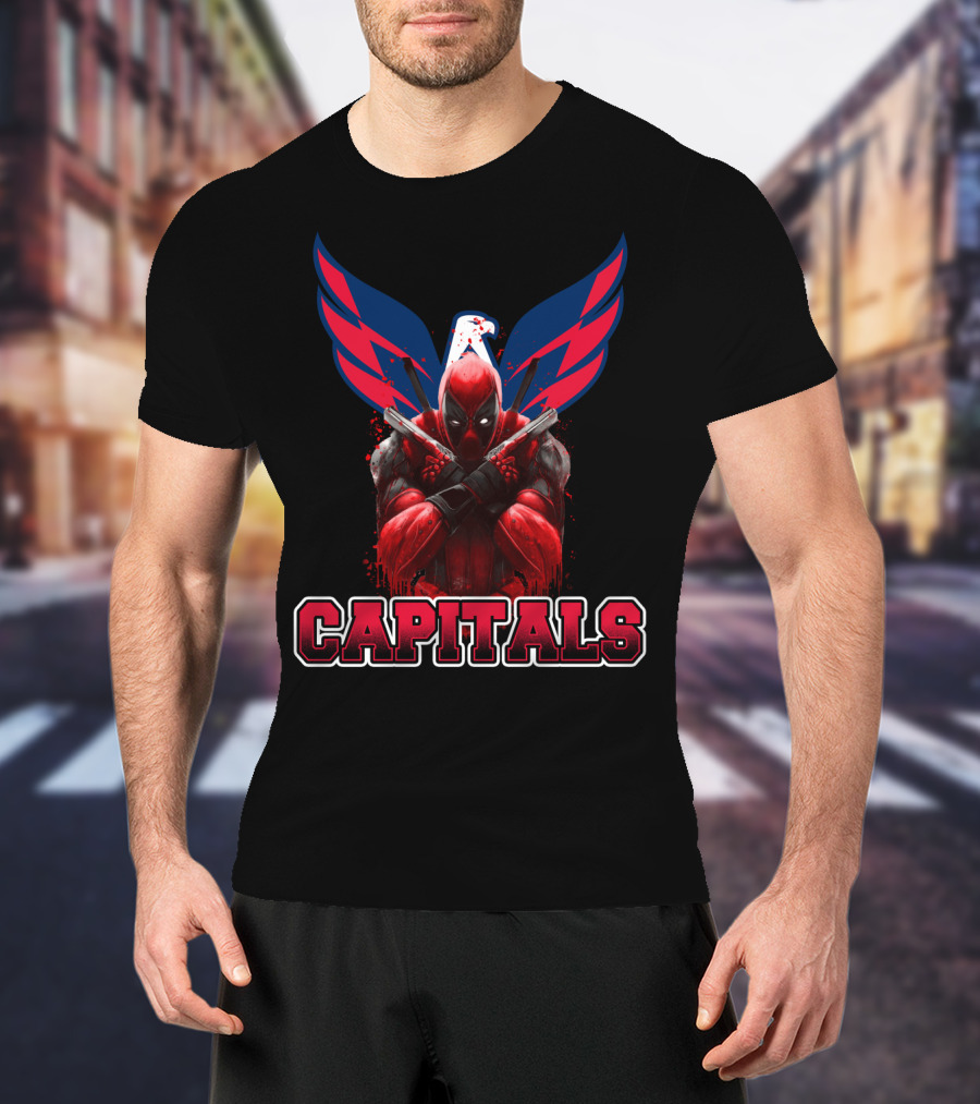 Washington Capitals Deadpool Collaboration Featuring Comic Character Crossover T-Shirt