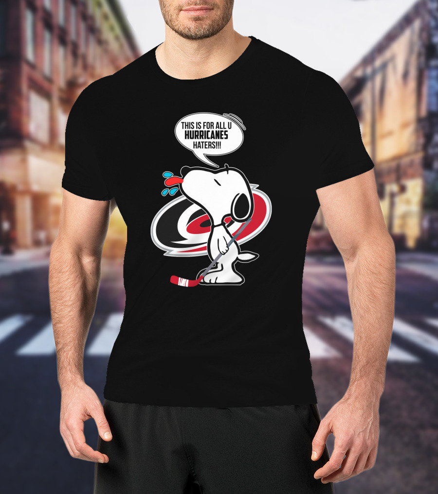 Snoopy With Hockey Stick And Carolina Hurricanes Logo - This Is For All U Hurricanes Haters T-Shirt