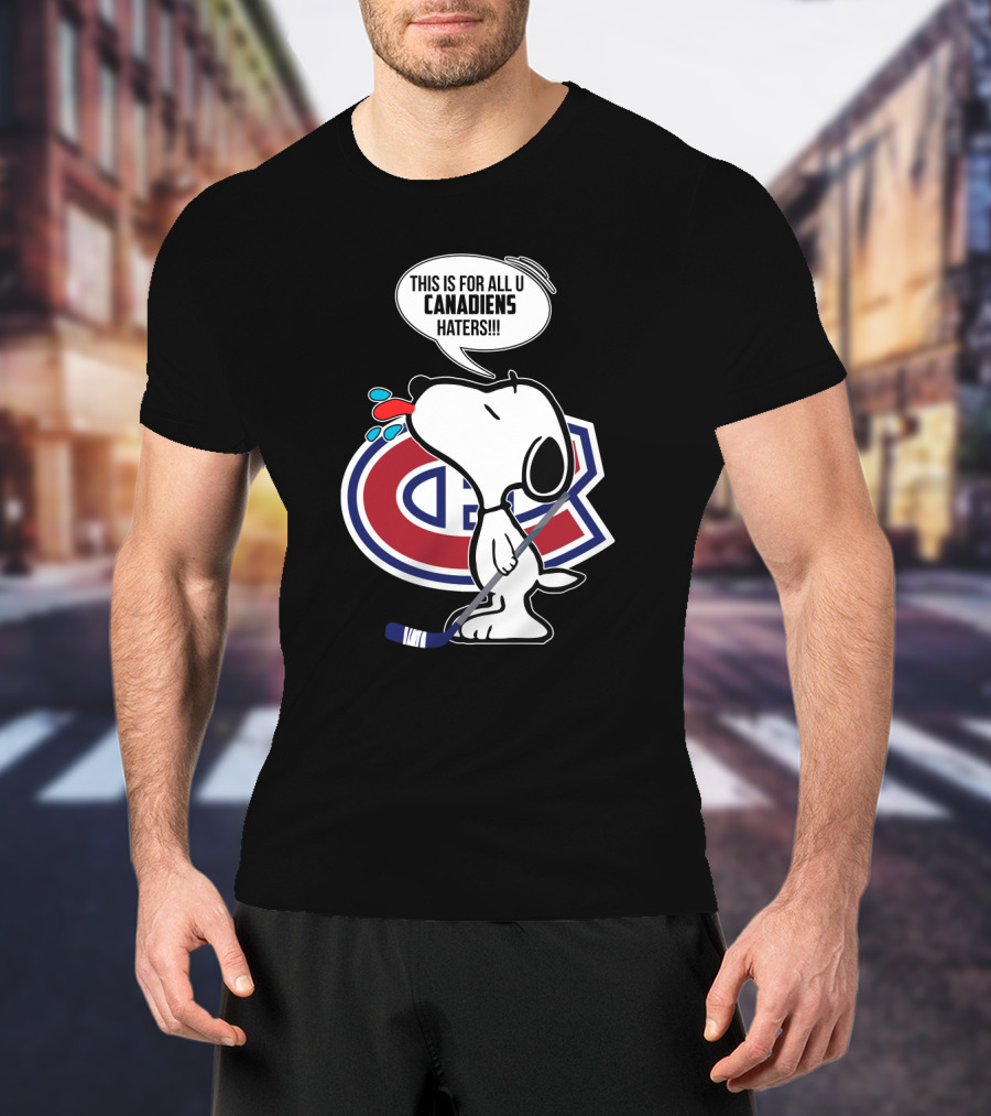 Snoopy Ice Hockey Montreal Canadiens Haters Fans Hockey Stick T-Shirt