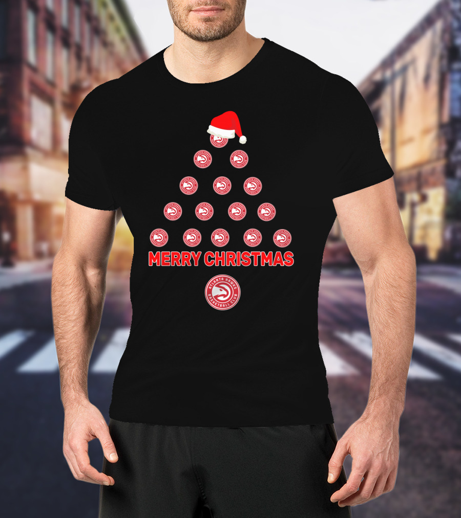 Merry Christmas Atlanta Hawks Basketball Club Holiday Tree T-Shirt