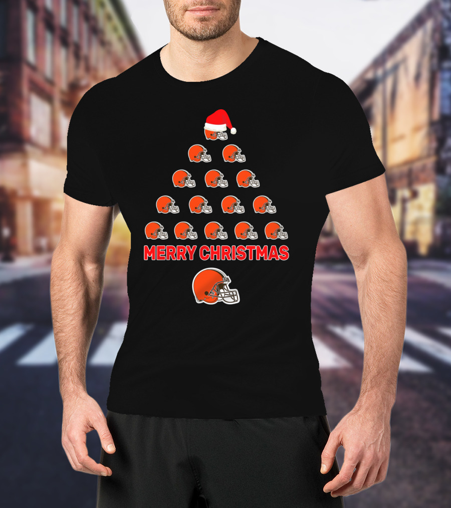 Merry Christmas Cleveland Browns Helmet Tree T-Shirt
