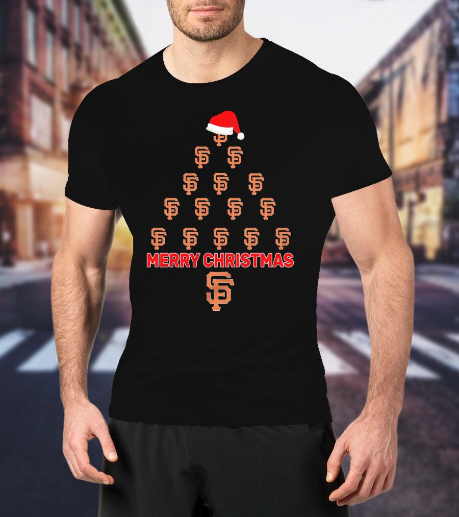 Merry Christmas San Francisco Giants Tree With Santa Hat T-Shirt