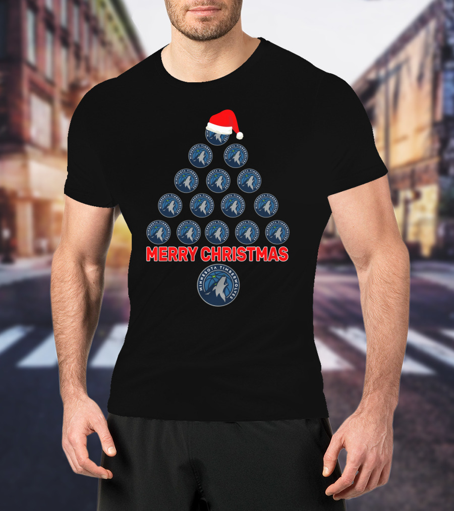 Merry Christmas Minnesota Timberwolves Christmas Tree Fan T-Shirt