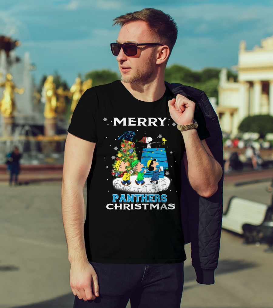 Merry Carolina Panthers Christmas Snoopy Peanuts Fans T-Shirt