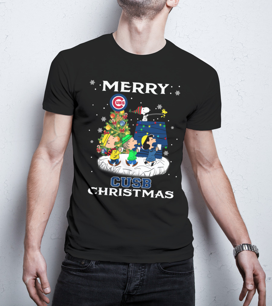 Merry Cubs Christmas With Snoopy And Peanuts Characters T-Shirt