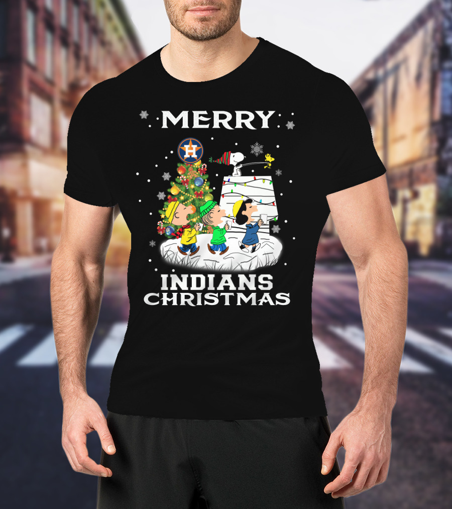 Merry Houston Astros Snoopy Fans Indians Christmas Holiday Cheer T-Shirt