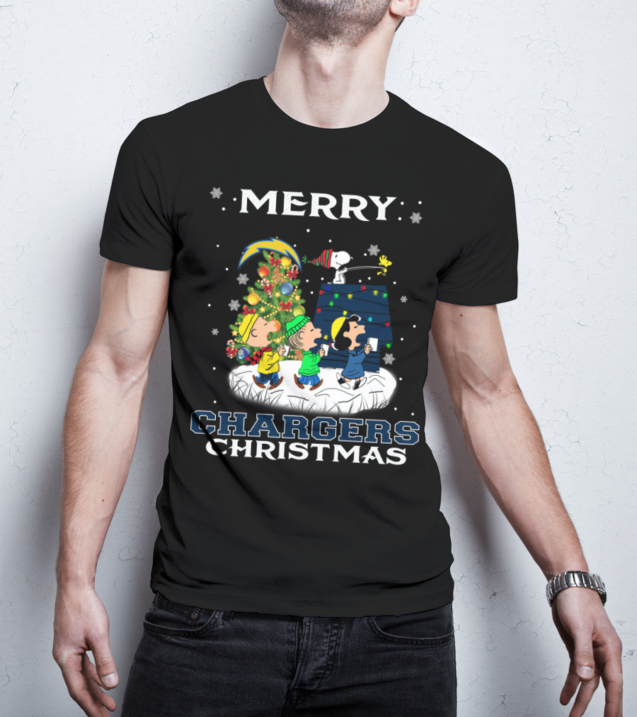 Merry Chargers Christmas Snoopy Peanuts Tree T-Shirt