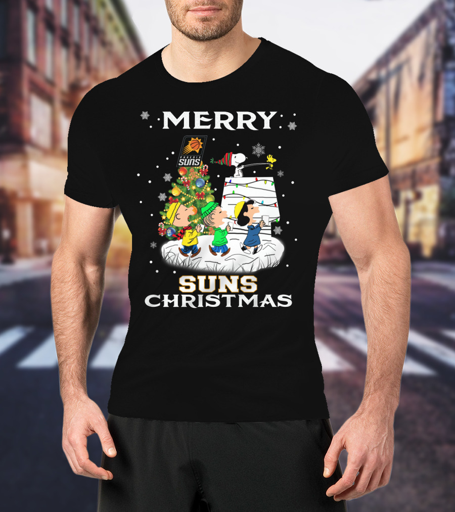 Merry Phoenix Suns Christmas Snoopy Peanuts Winter Scene T-Shirt