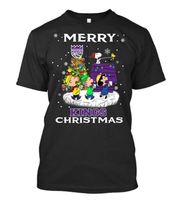 Merry Sacramento Kings Christmas For Snoopy Fans Peanuts Holiday Scene T-Shirt