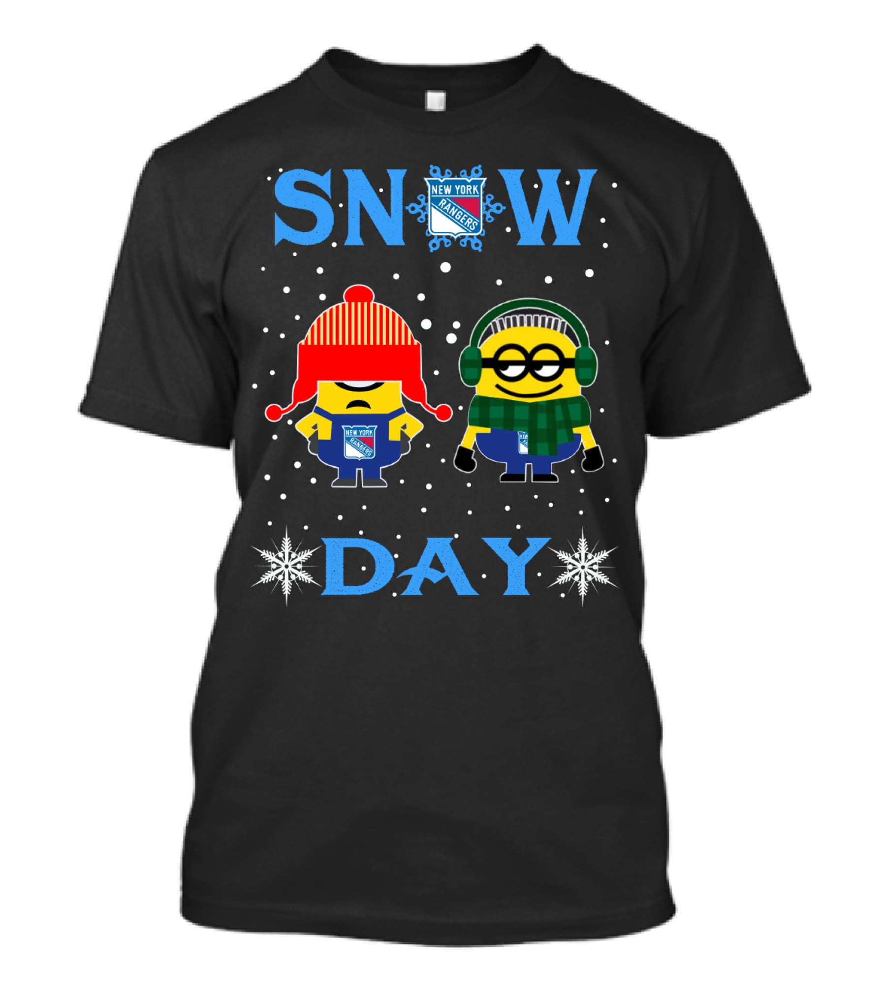 New York Rangers Snow Day Featuring Minions In Winter Gear T-Shirt