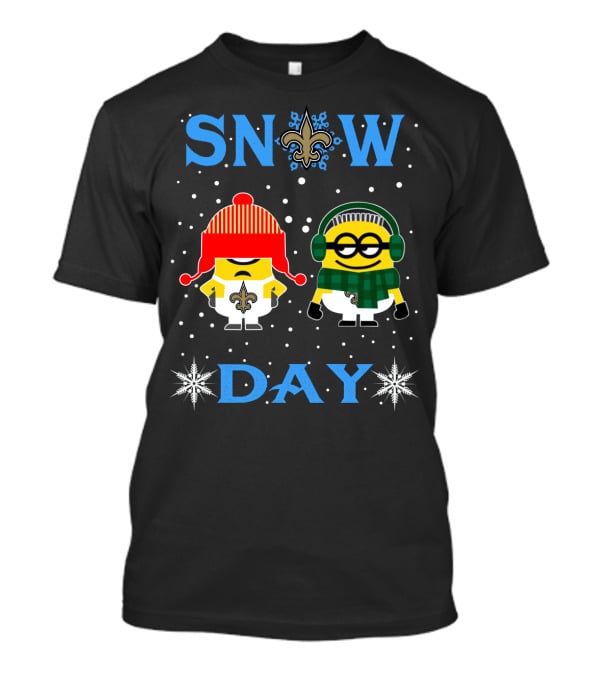 Snow Day Featuring New Orleans Saints And Minions In Winter Gear T-Shirt