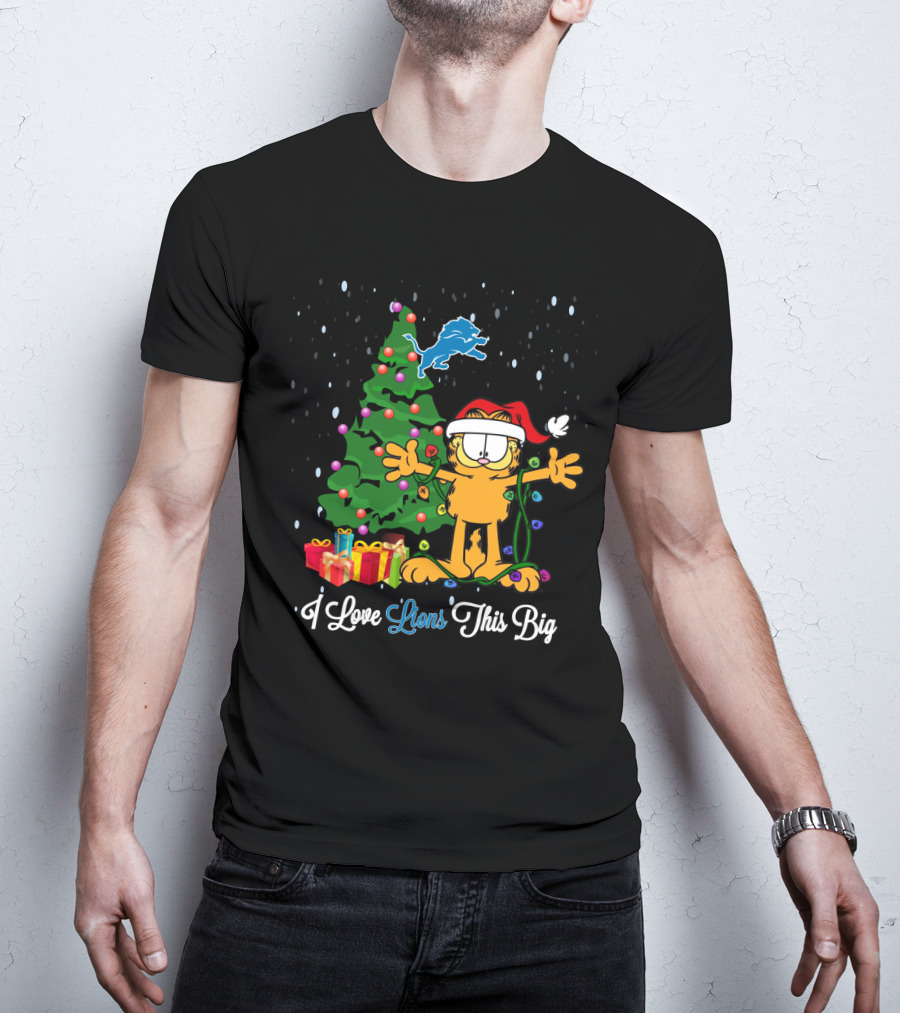 I Love Lions This Big Garfield Xmas Detroit Lions Fans T-Shirt