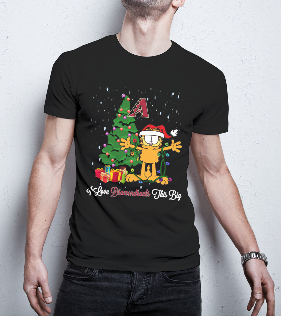 Christmas Garfield Loves Arizona Diamondbacks With Presents And Tree T-Shirt