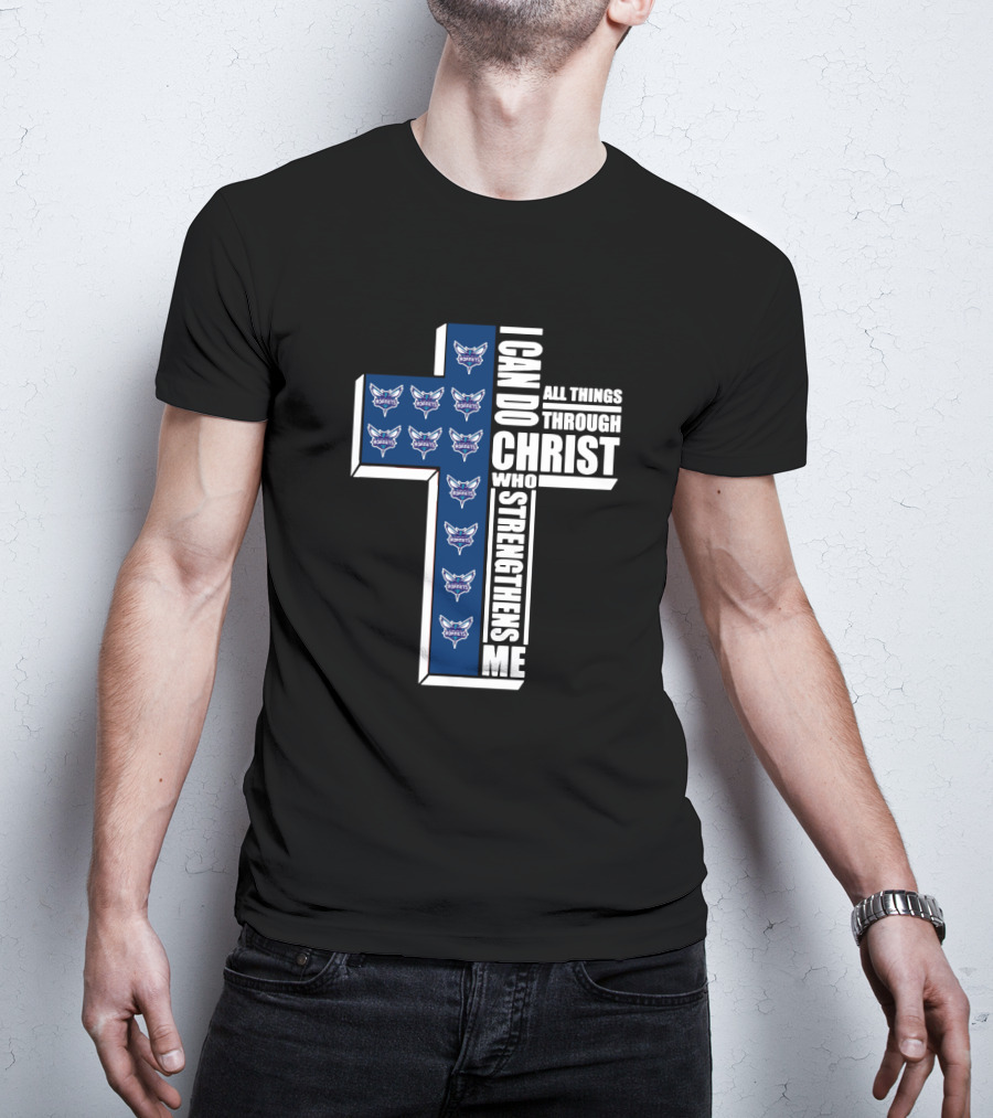 Hornets Logos With I Can Do All Things Through Christ Who Strengthens Me In Cross Shape T-Shirt