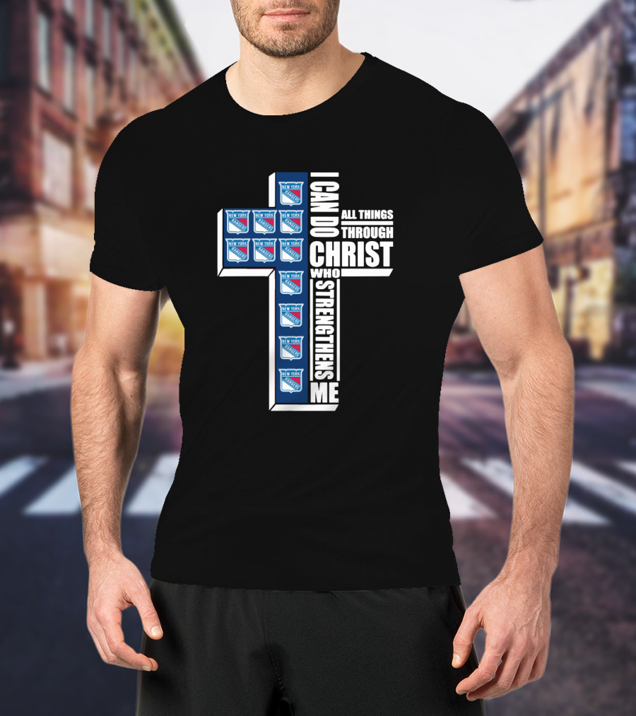 New York Rangers I Can Do All Things Through Christ Logo Cross T-Shirt