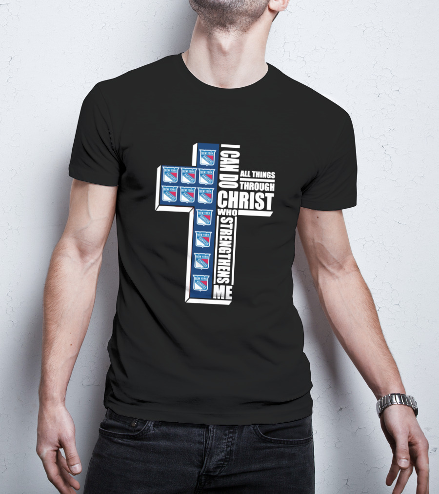New York Rangers I Can Do All Things Through Christ Logo Cross T-Shirt