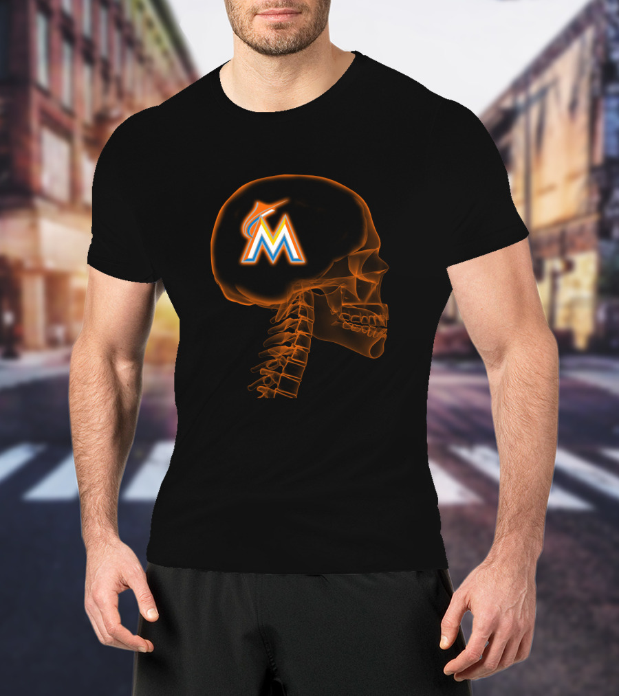 Miami Marlins Brain X-Ray Skeleton T-Shirt