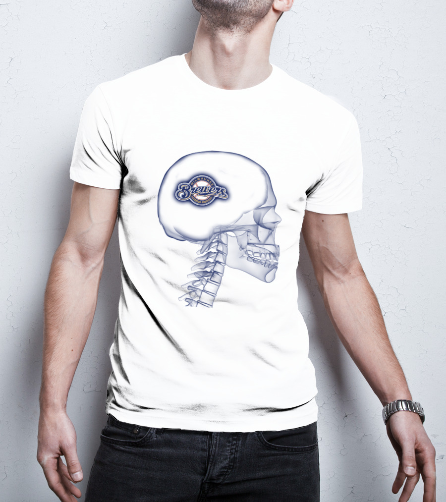 Milwaukee Brewers Logo Inside Human Skull Outline T-Shirt