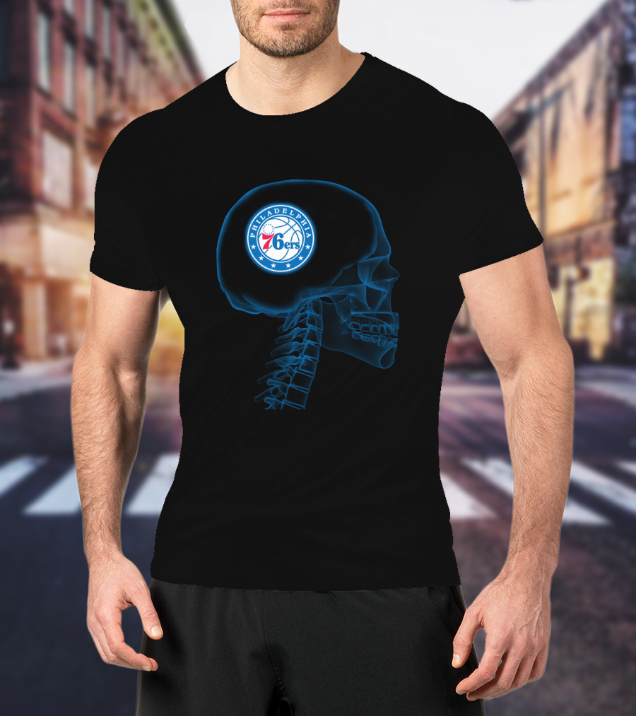 Philadelphia 76ers Logo X-Ray Brain Halloween Theme T-Shirt