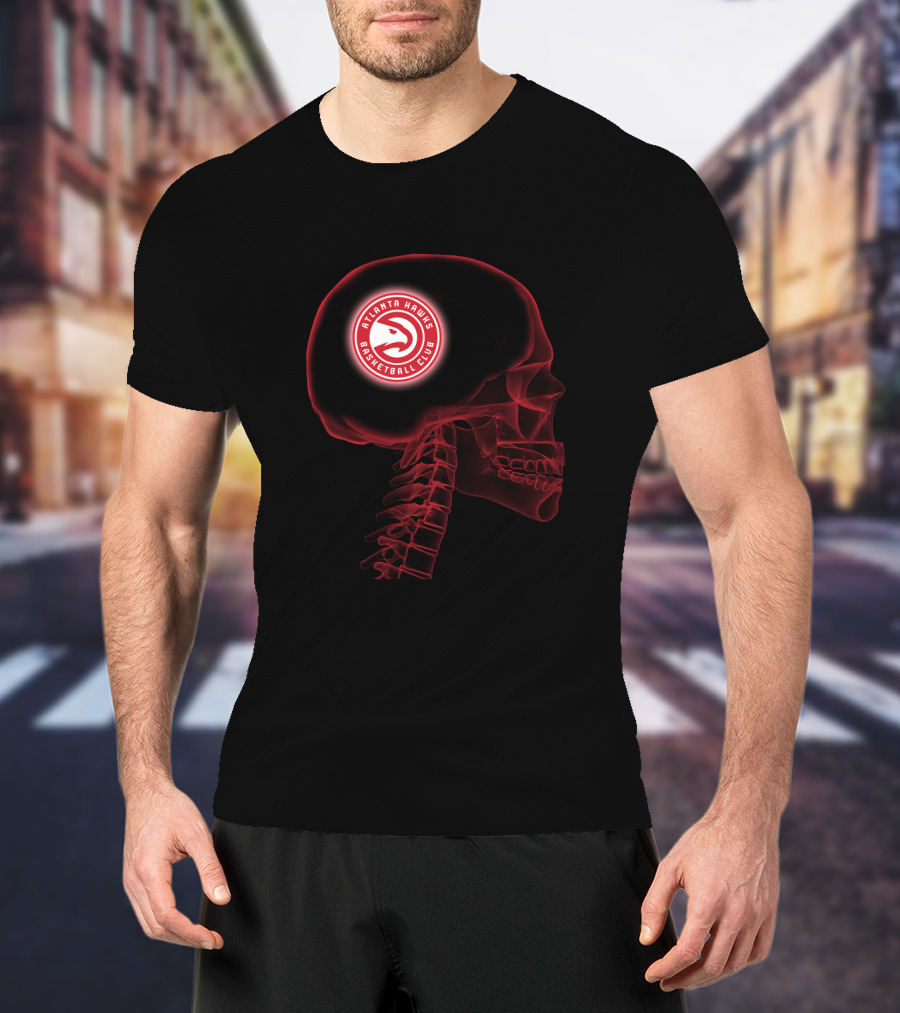 Atlanta Hawks Basketball Club Logo In Skull Brain Halloween Theme For Fans T-Shirt