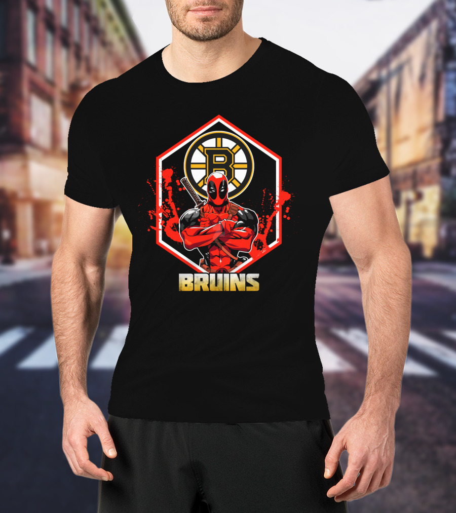 Deadpool Boston Bruins Crossover Fans NHL Hockey Comic Character T-Shirt