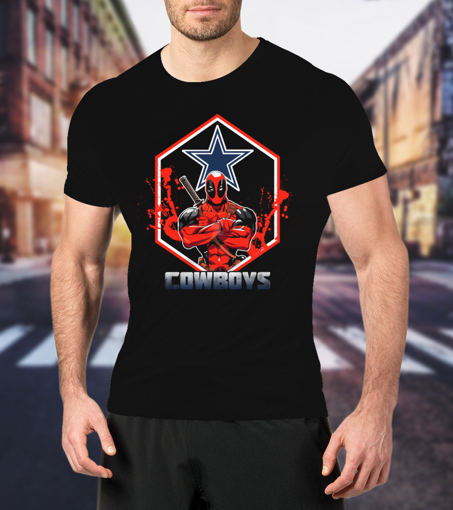 Deadpool Cowboys Fan Graphic With Dallas Star T-Shirt